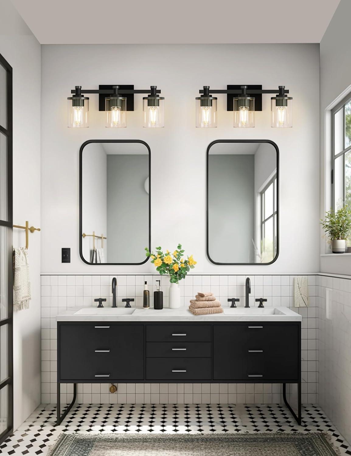 Modern Black Vanity Light with Clear Glass Shades