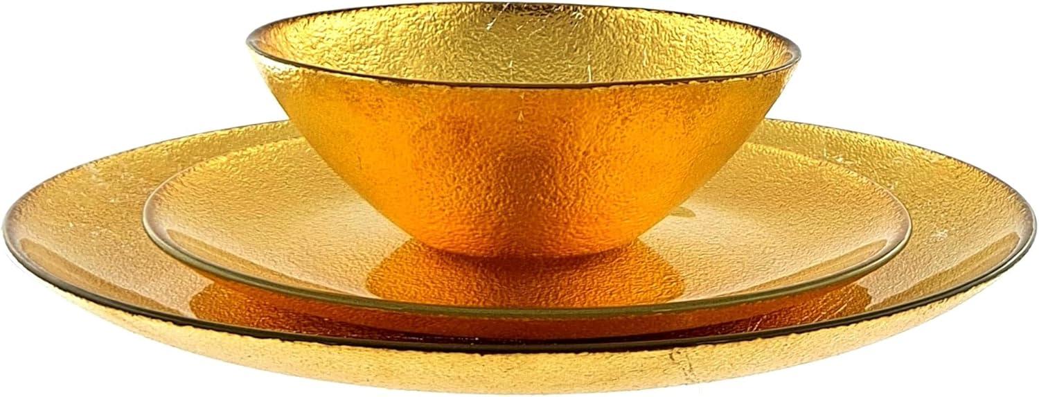 Handmade Gold Gilded Glass Dinnerware Set - Service for 4