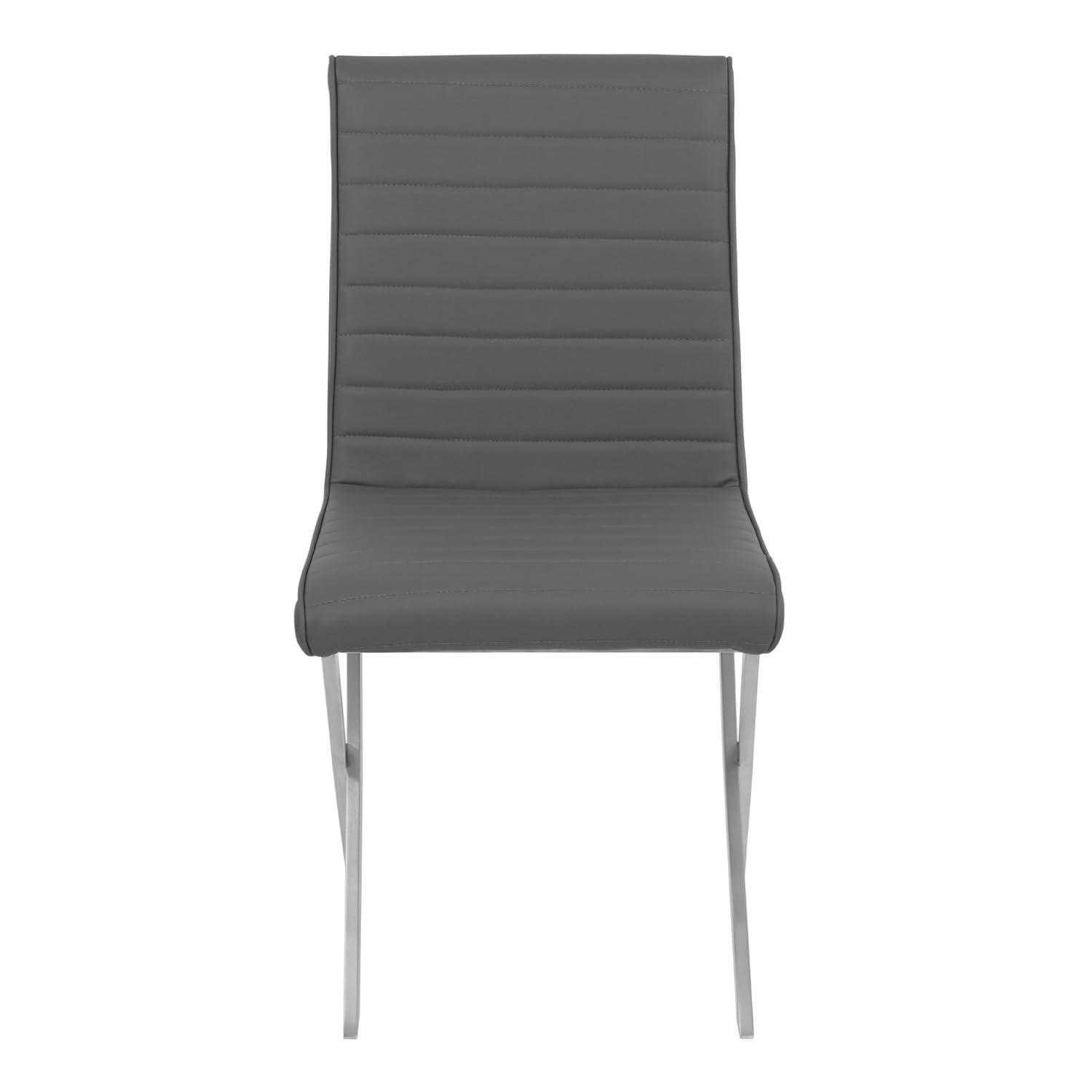 Armen Living Tempe Faux Leather Dining Chair in Gray/Stainless Steel (Set of 2)
