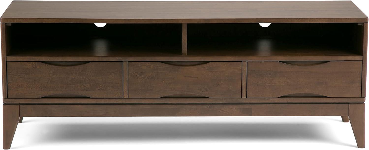 Harper 60" Walnut Brown Rubberwood TV Stand with Cabinet and Drawers