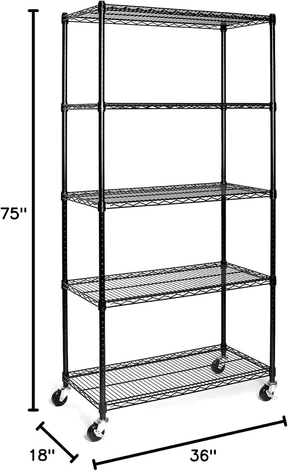 36" W 5-Tier NSF-Certified Steel Shelving with Wheels