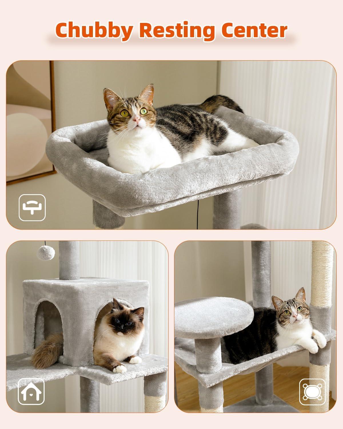 56.3" Indoor Multi-Level Tall Cat Tower With Large Hammock, Scratching Posts, Cozy Condo And Top Perch