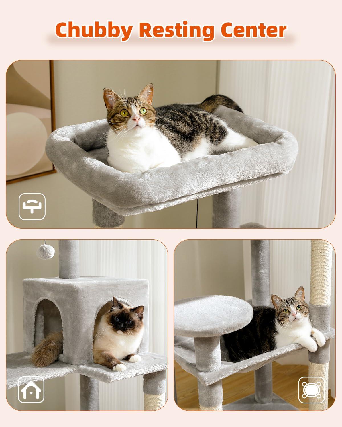 56.3" Indoor Multi-Level Tall Cat Tower With Large Hammock, Scratching Posts, Cozy Condo And Top Perch