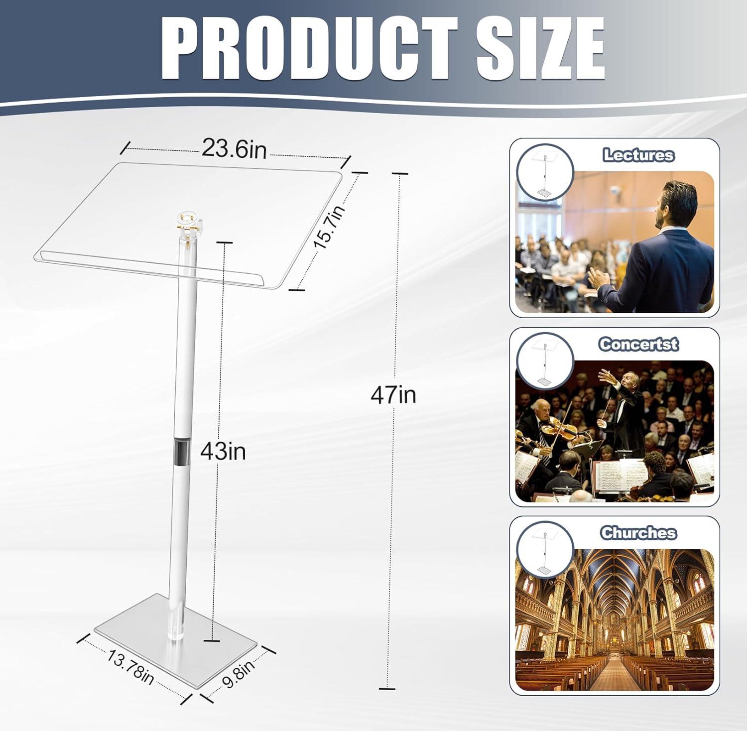 Clear Adjustable Acrylic Podium Stand with Metal Base