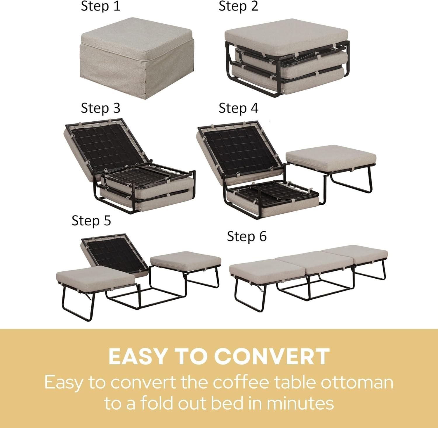 Convenience Concepts Designs4Comfort Folding Bed Ottoman, Soft Beige Fabric