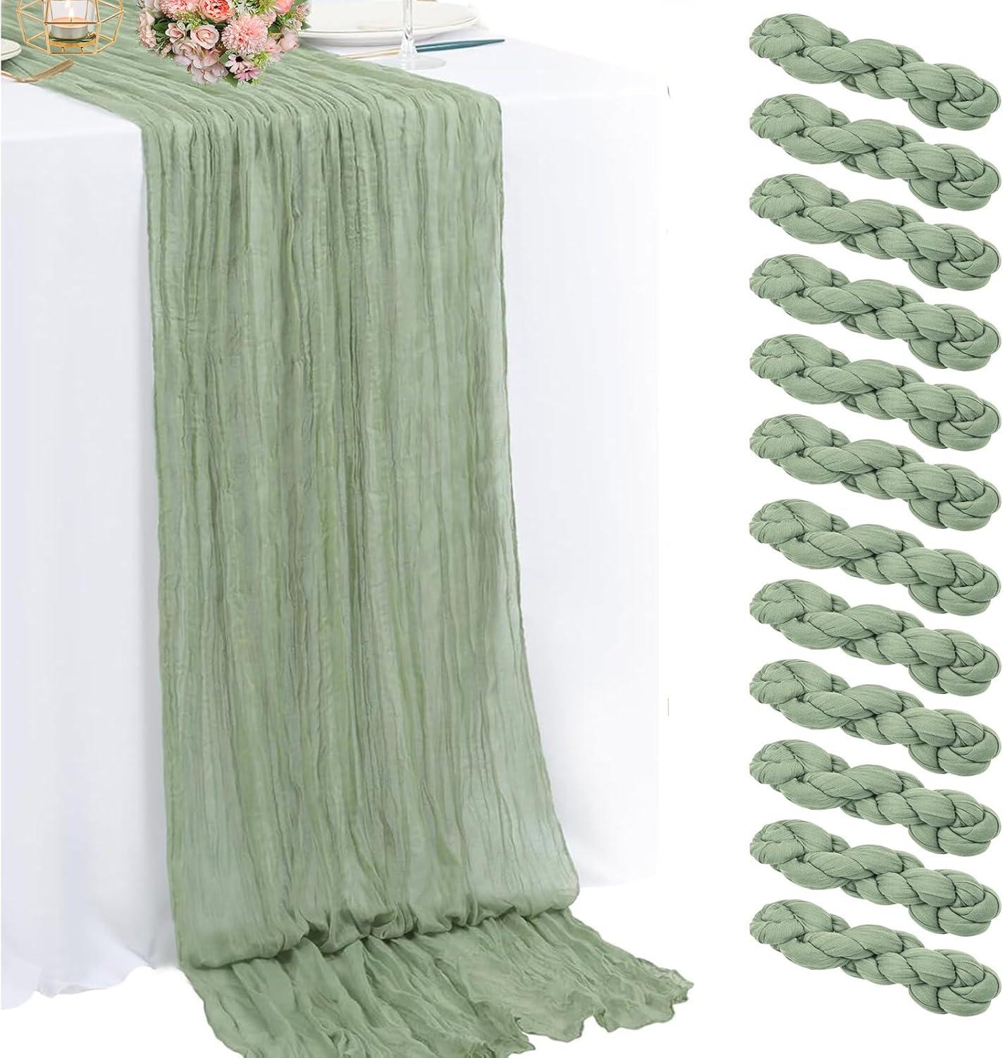 Mint Green Cheesecloth Table Runner 6 Pack 35" Boho Gauze Runner 120 inches Long Tablecloth Runner Rustic Sheer Fabric Bulk for Baby Shower Wedding Bridal Birthday Party Table Decorations