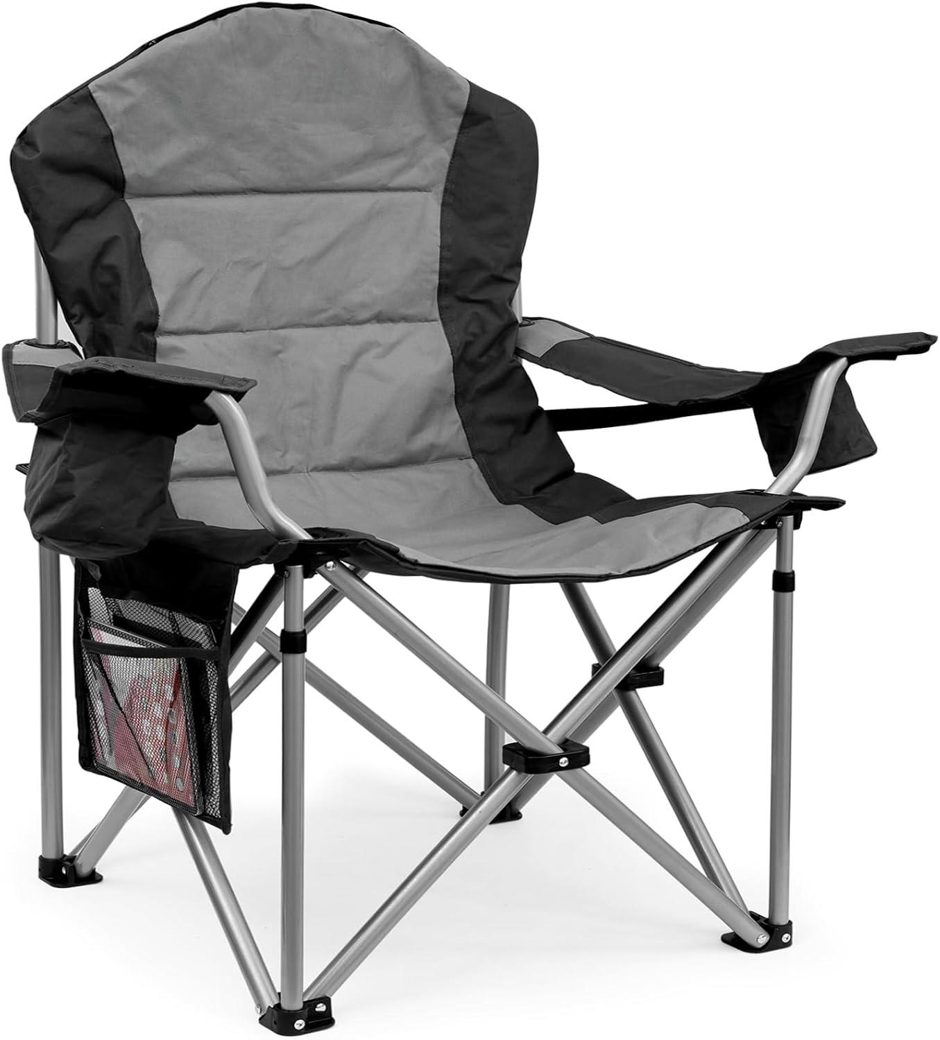 Camping Chairs, High Back Folding Camping Chairs With Lumbar Support, Heavy Duty Camping Chairs With Cooler Pouch, Lawn Chairs With Armrest Rest Support To 400LBS