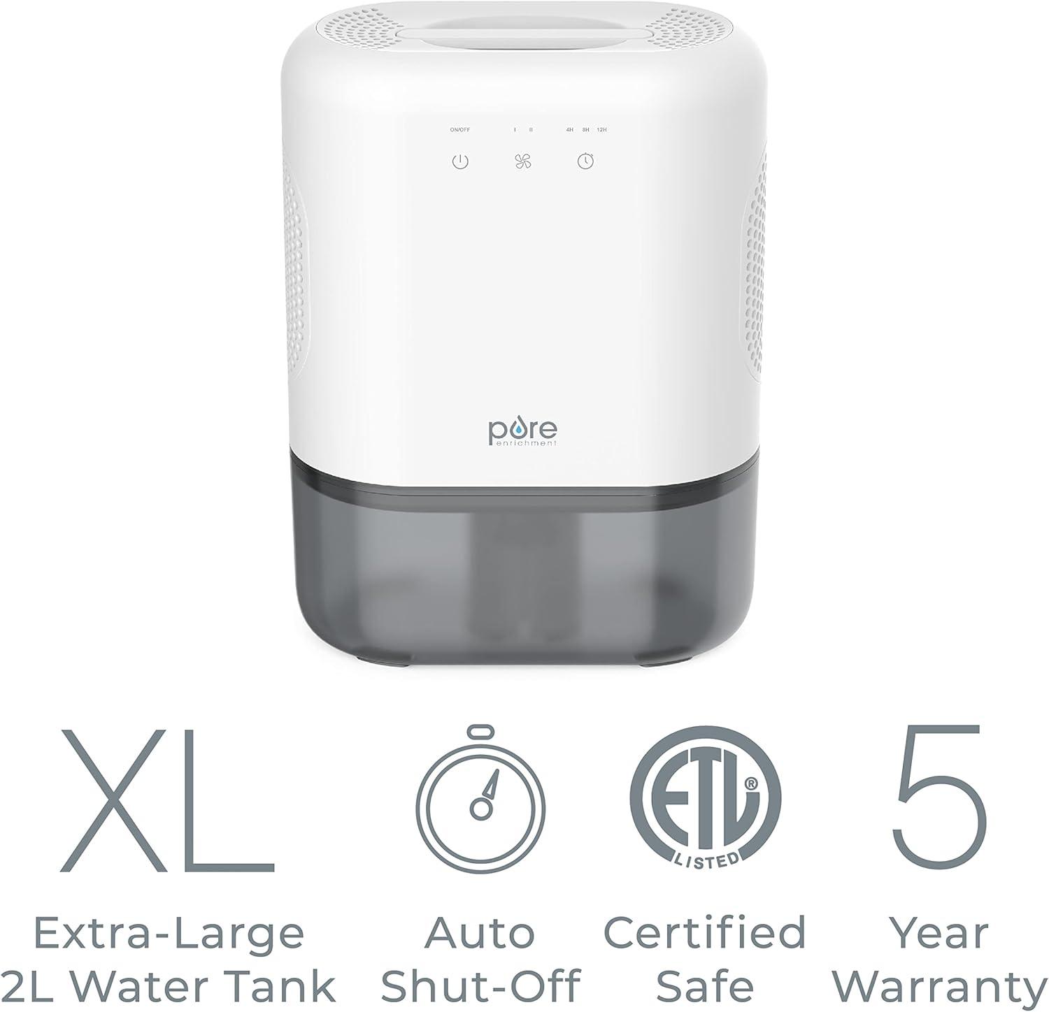 Pure Enrichment Pure Dry Elite Dehumidifier White: Small Room & Bathroom, 20 Oz/Day, Auto Shut-Off, 100-300 Sq. Ft.