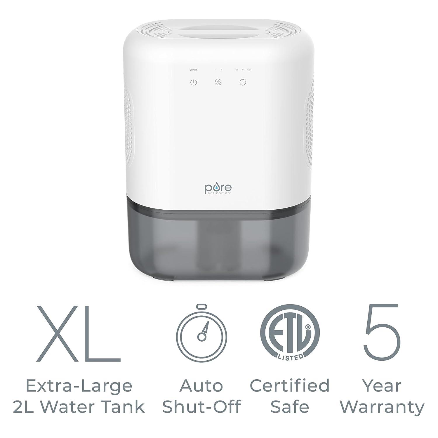 Pure Enrichment Pure Dry Elite Dehumidifier White: Small Room & Bathroom, 20 Oz/Day, Auto Shut-Off, 100-300 Sq. Ft.