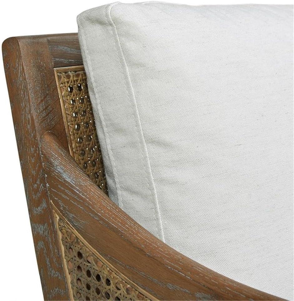 Ontario 24.5" Oak & Rattan Upholstered Accent Arm Chair Natural White Linen