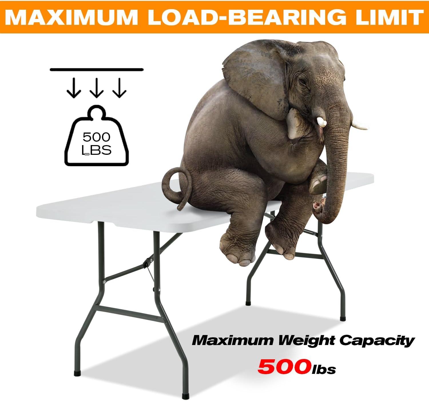 6 Foot Folding Table, Portable Plastic Dining Table, Fold-in-Half Heavy Duty Table Indoor Outdoor for Camping, Picnic, Party, BBQ, Wedding, White