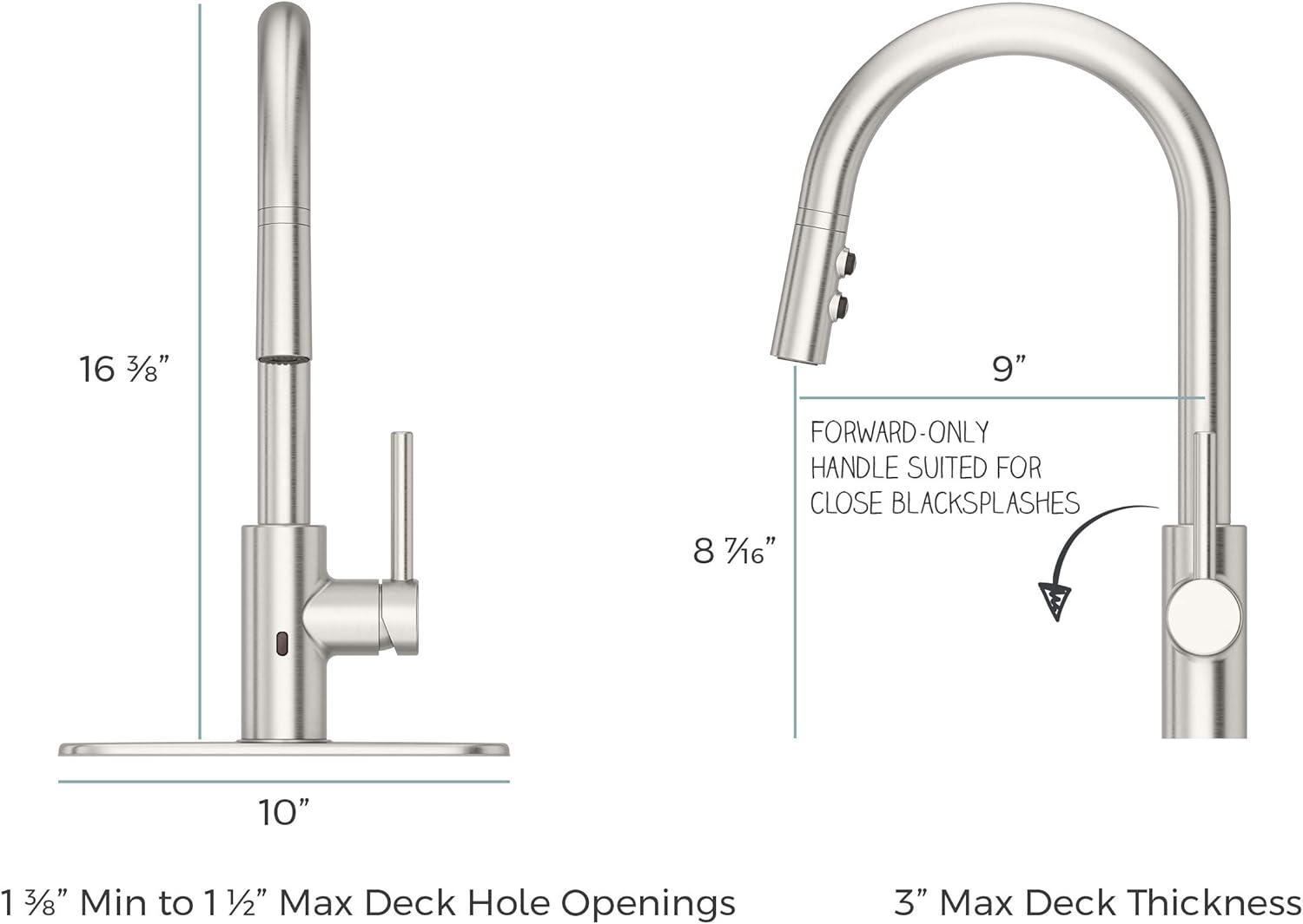 Sleek Chrome 16'' High Arc Pull-Down Kitchen Faucet with Touchless Spray