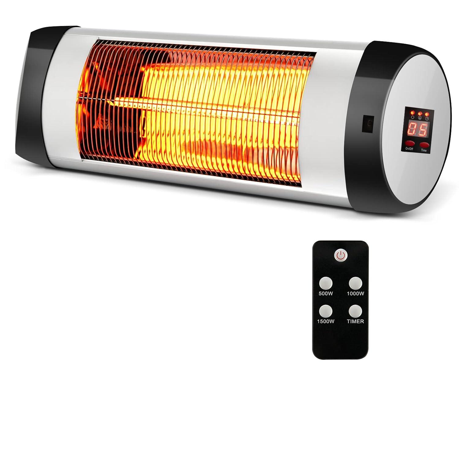 gaomon Wall-Mounted Electric Patio Heater, with 3 Heat Levels(500/1000/1500W)