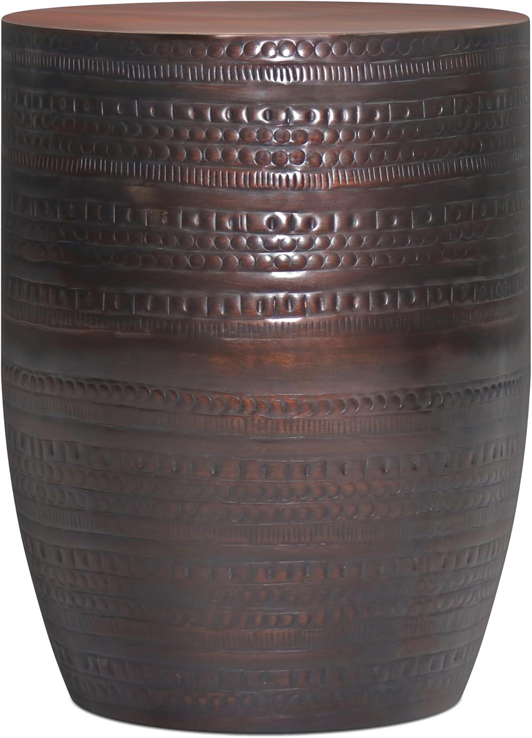 Bungalow Rose Johnsen 15"W Metal Industrial Boho Tribal Pattern Drum End Table with Textured Finish, Assembled