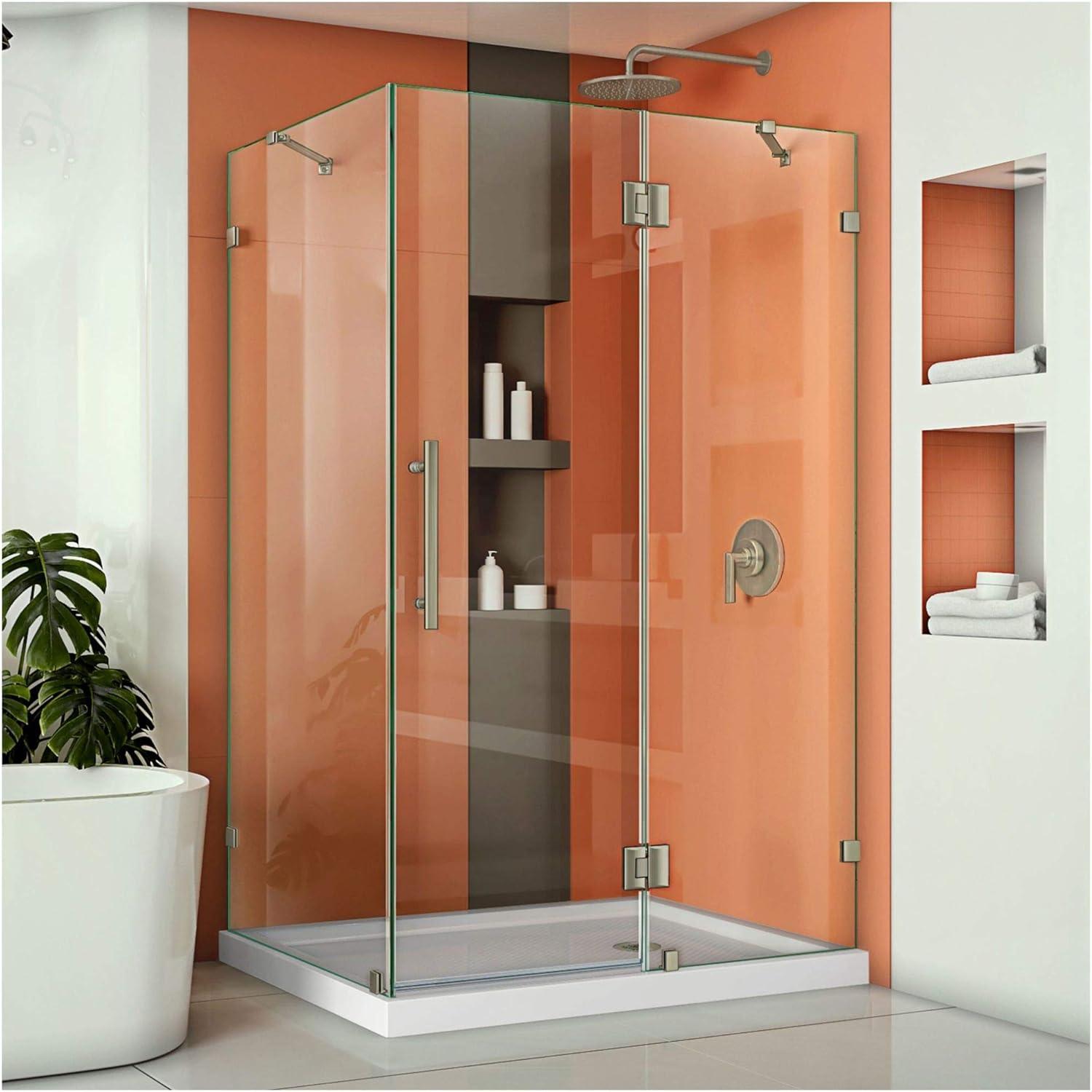 Quatra Lux 46.38" x 72" Hinged Frameless Shower Door with Clear Max Technology