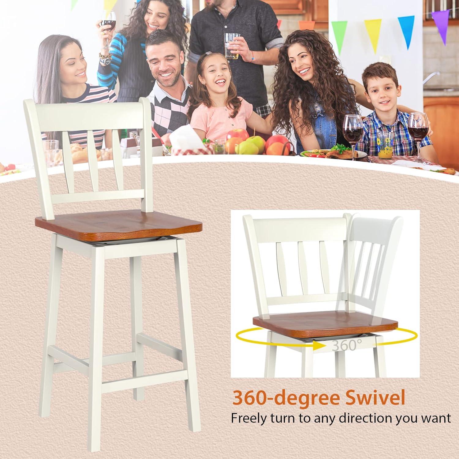 Costway 2PCS Bar Stool 24.5'' Swivel Counter Height Chair w/ Footrest Cream