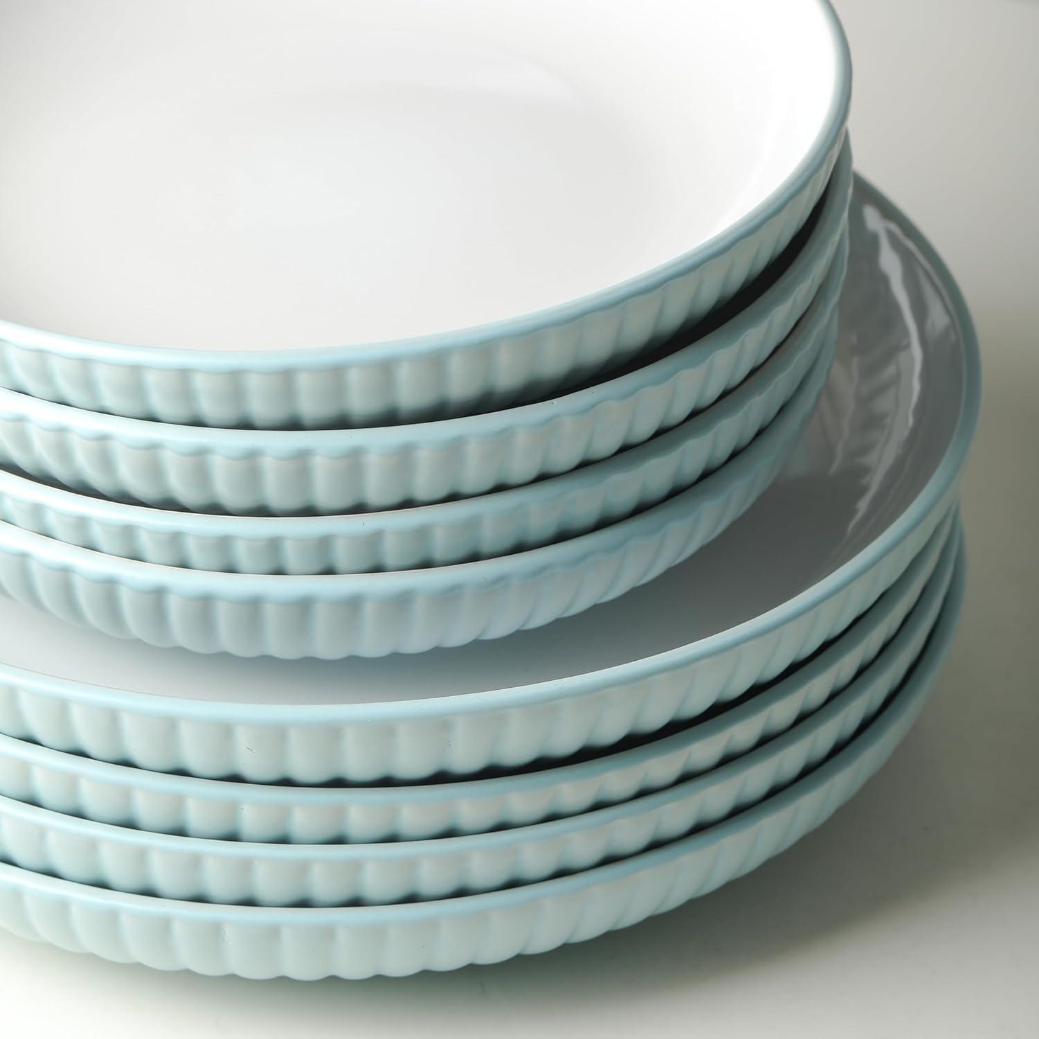 Teal Ceramic Ridged 16-Piece Dinnerware Set for 4