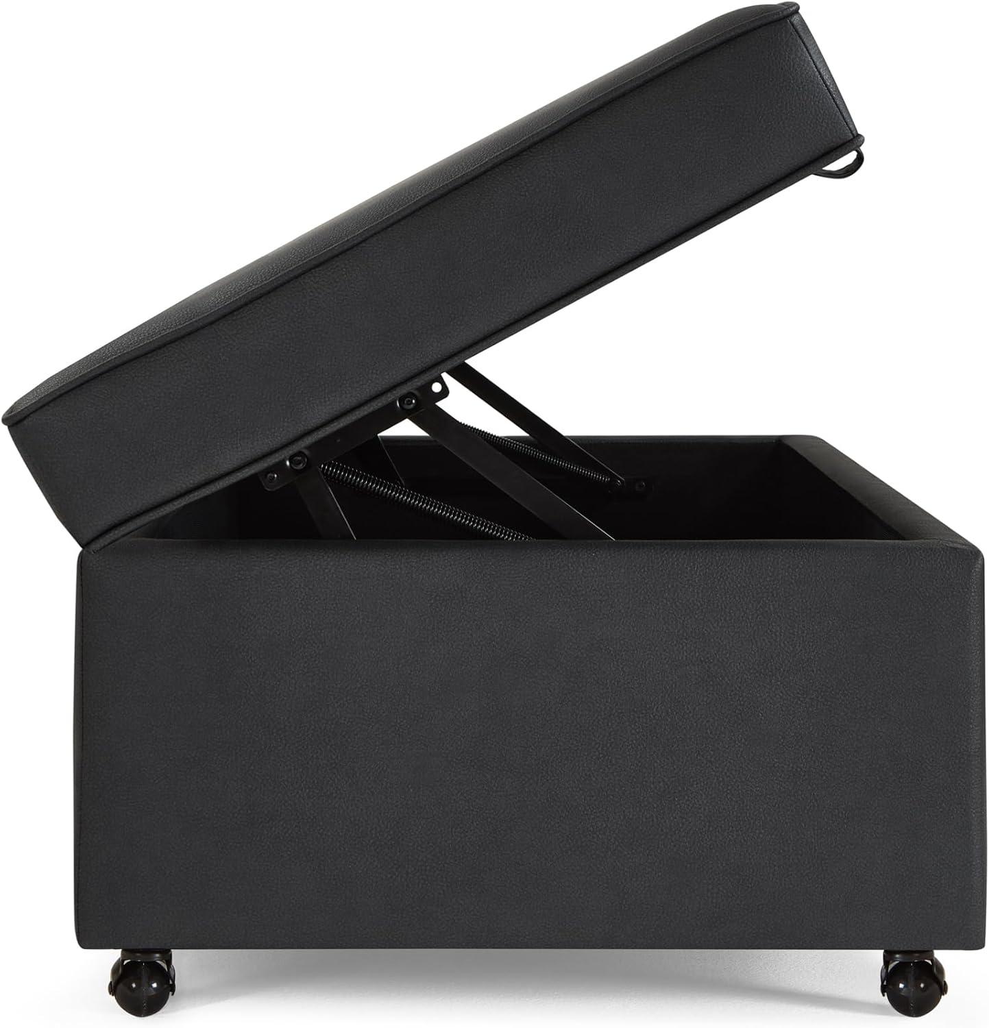 Dark Gray Faux Leather Storage Ottoman Bench with Wheels