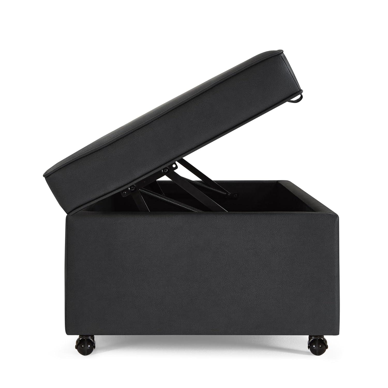 Dark Gray Faux Leather Storage Ottoman Bench with Wheels