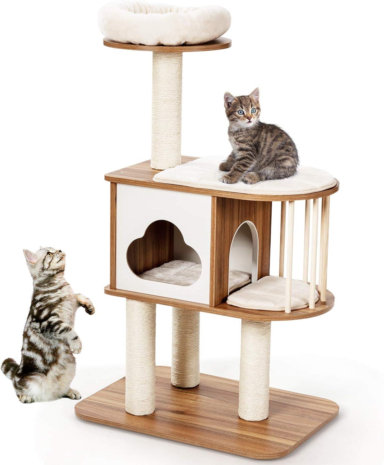 Archie & Oscar™ 46" Modern Wooden Cat Tree With Platform & Washable Cushions For Kittens & Cats