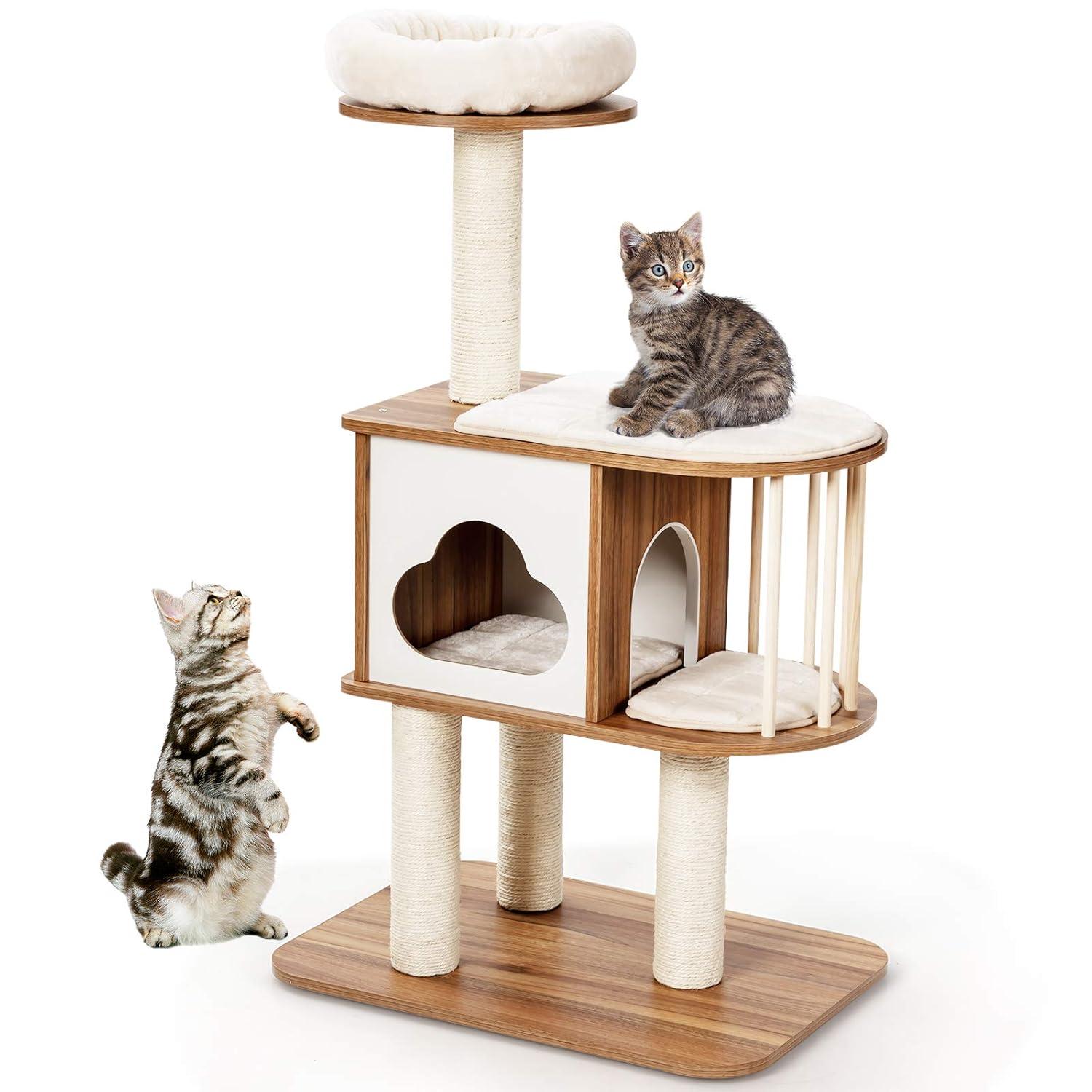 Archie & Oscar™ 46" Modern Wooden Cat Tree With Platform & Washable Cushions For Kittens & Cats