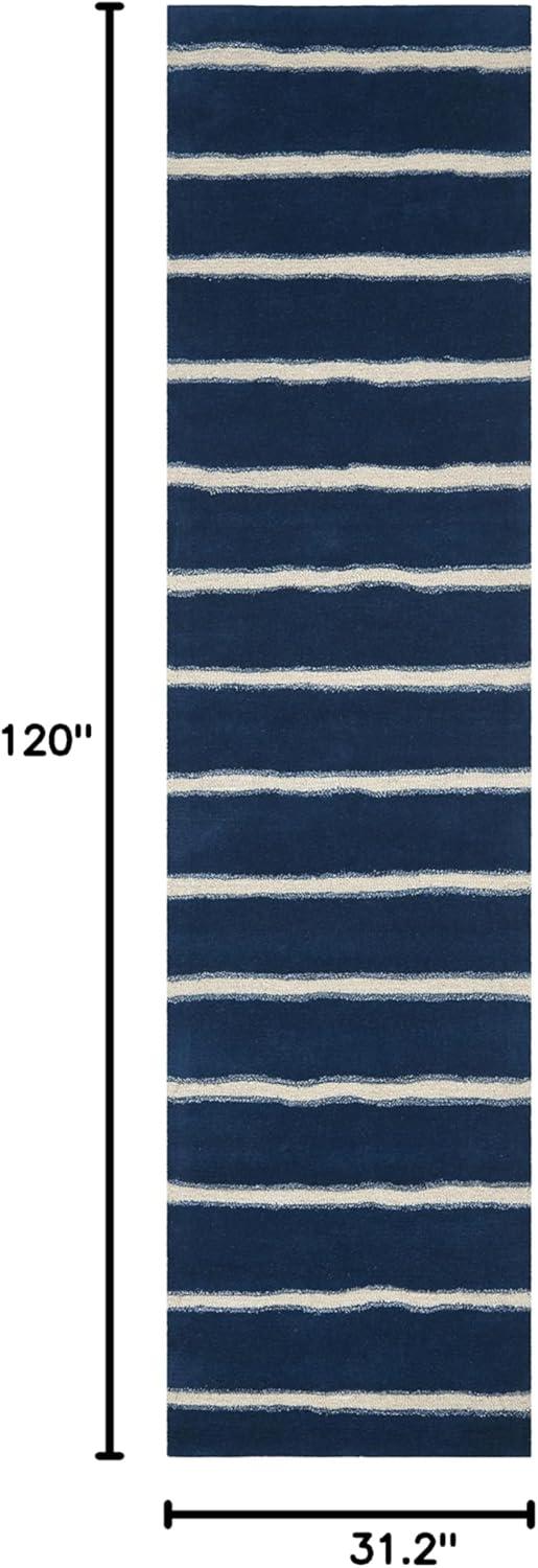 Martha Stewart Chalk Stripe - MSR3617 - Indoor Hand Tufted Runners - Wrought Iron/Navy - 2'6"x10'