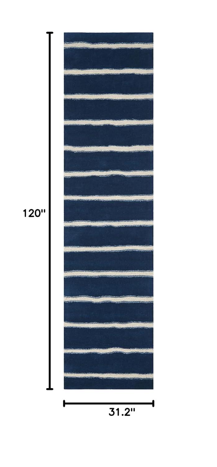 Martha Stewart Chalk Stripe - MSR3617 - Indoor Hand Tufted Runners - Wrought Iron/Navy - 2'6"x10'