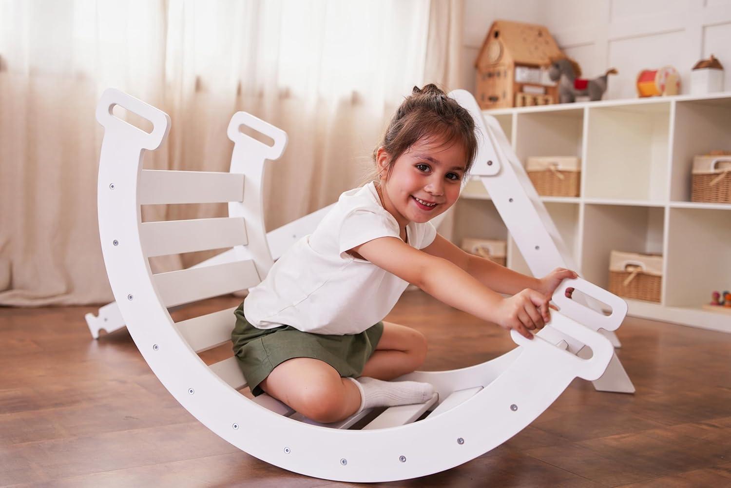 Avenlur Hazel - Pikler Triangle Set with Ladder Slide and Rocker - White