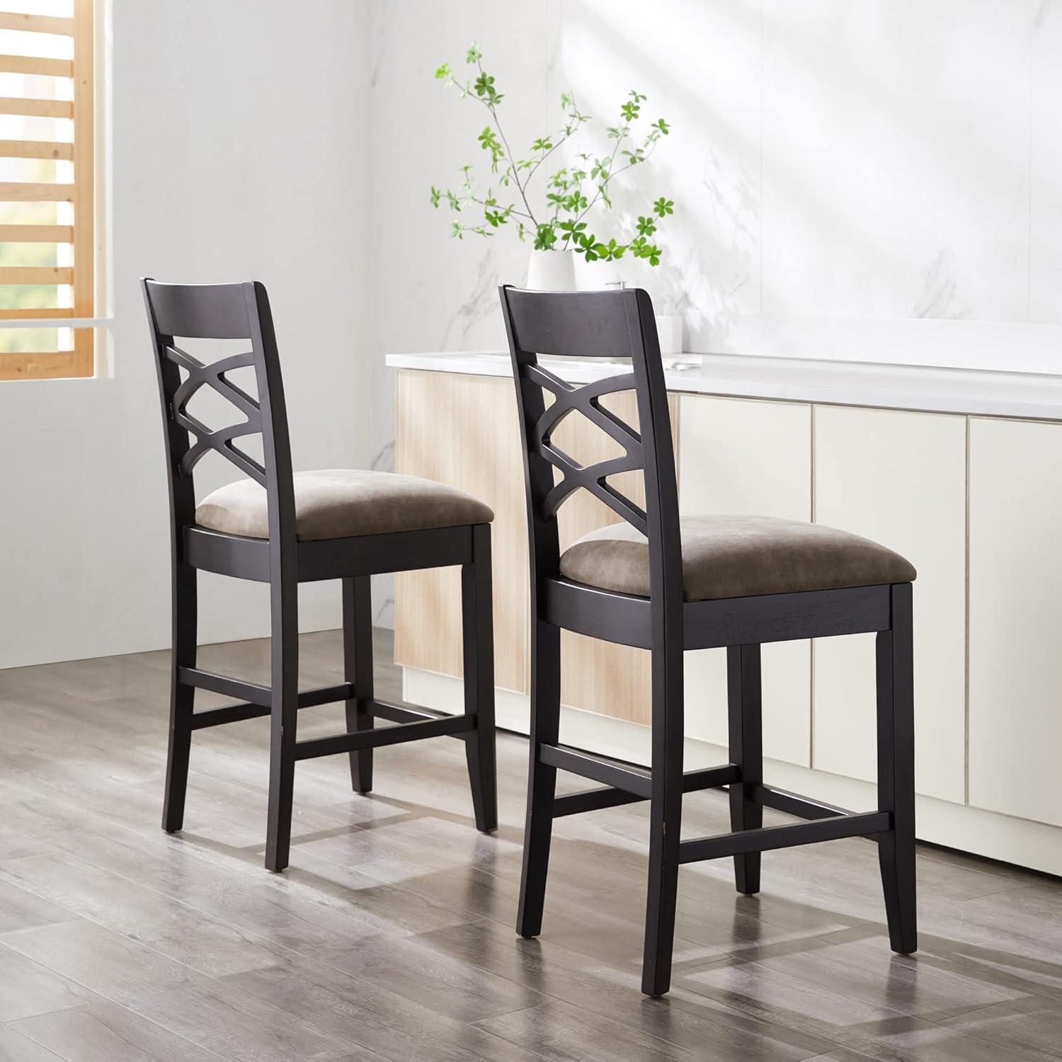 Leick Home Double Crossback Counter Stool in Black and Gray, Set of 2