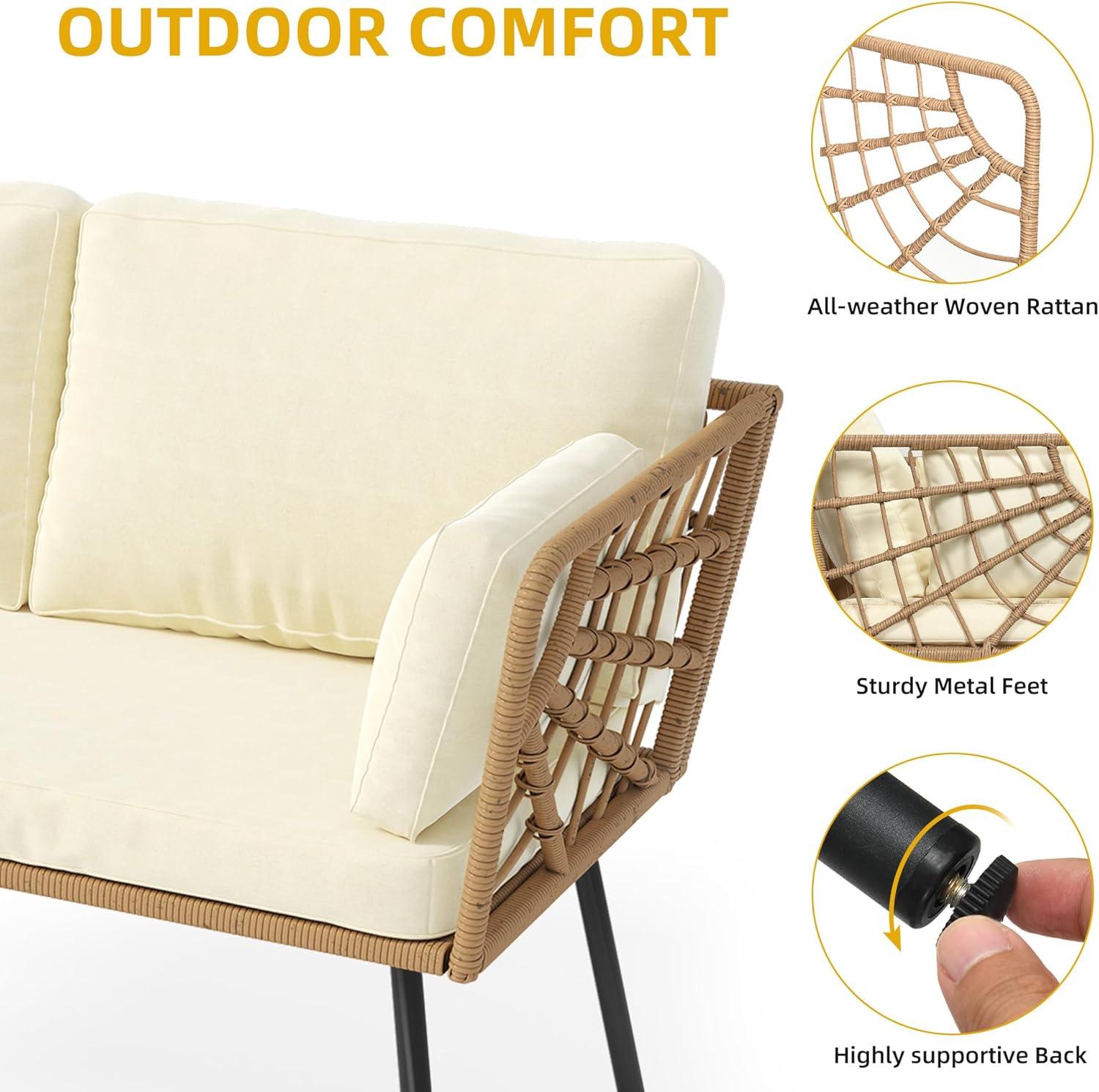 DWVO Patio Loveseat, All-Weather Wicker Rattan Patio Sofa for Balcony, Backyard, Pool, Porch, Deck, Outdoor Sectional Furniture with Cushions (Beige)