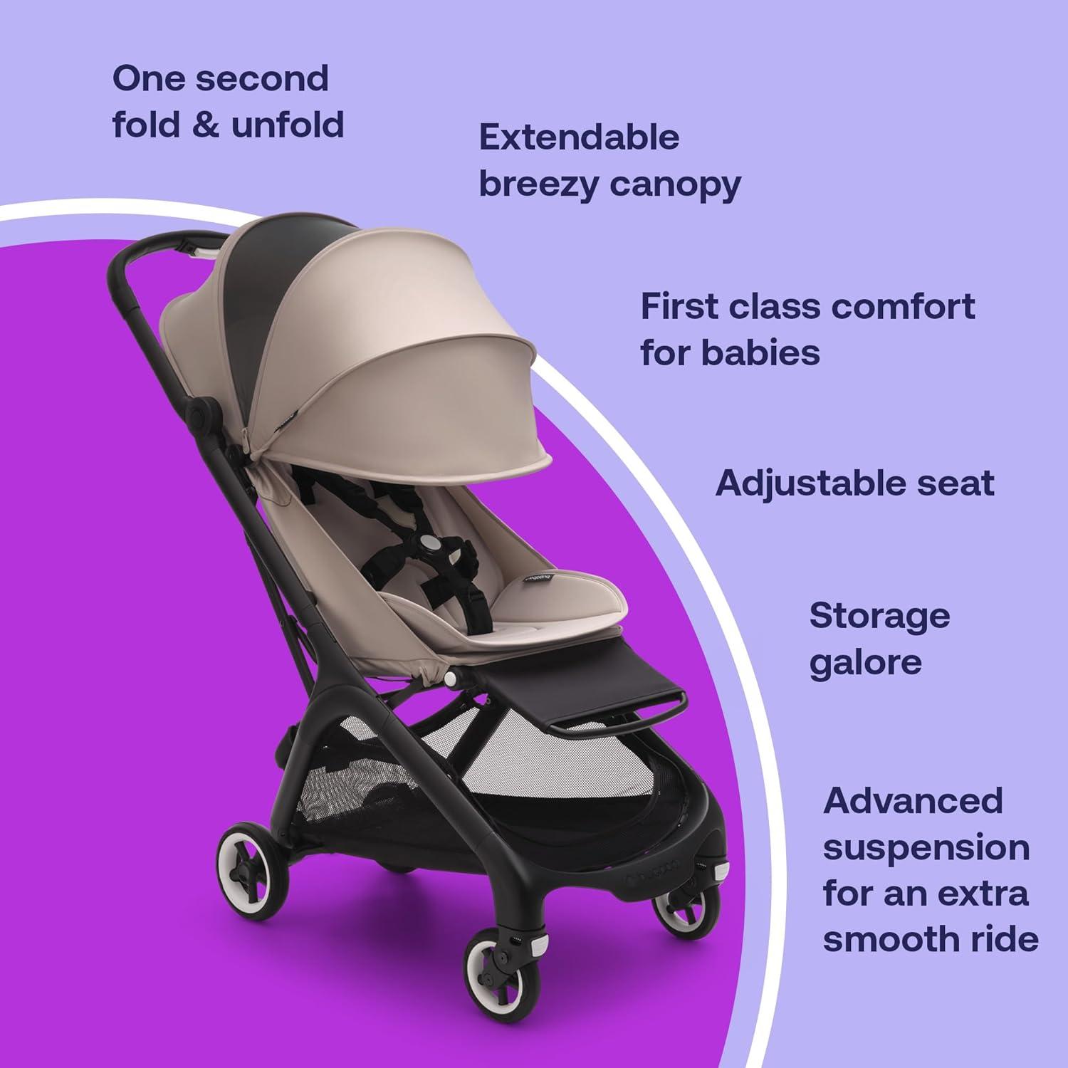 Desert Taupe Ultra-Compact Lightweight Stroller with Adjustable Canopy