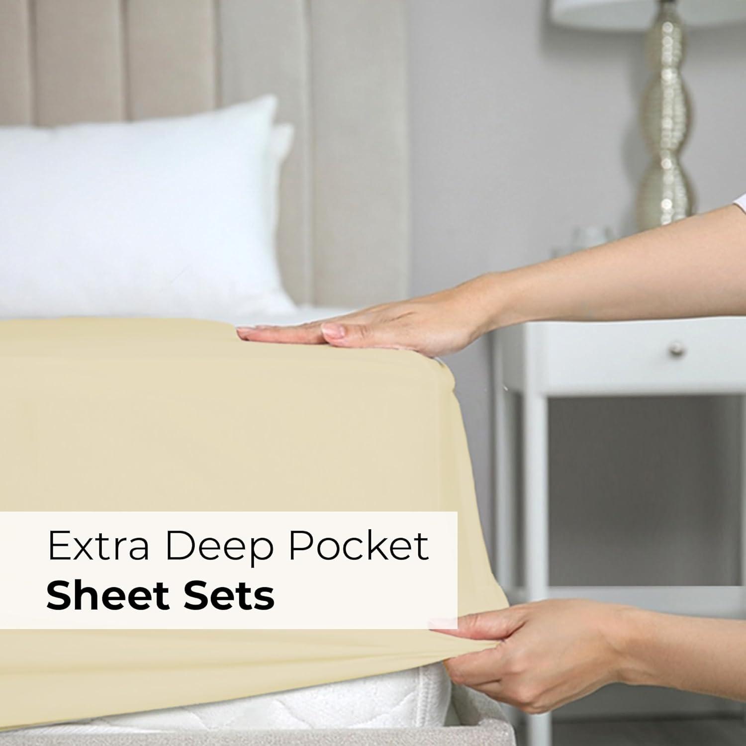 CGK Linens 4 Piece Extra Deep Pocket Microfiber Sheet Set in Off White, Size Queen