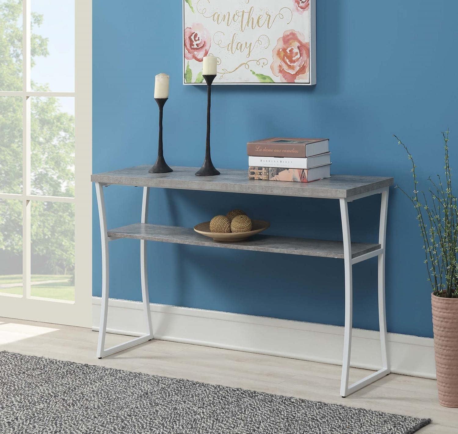 Convenience Concepts X-Calibur Console Table with Shelf, Faux Birch/White