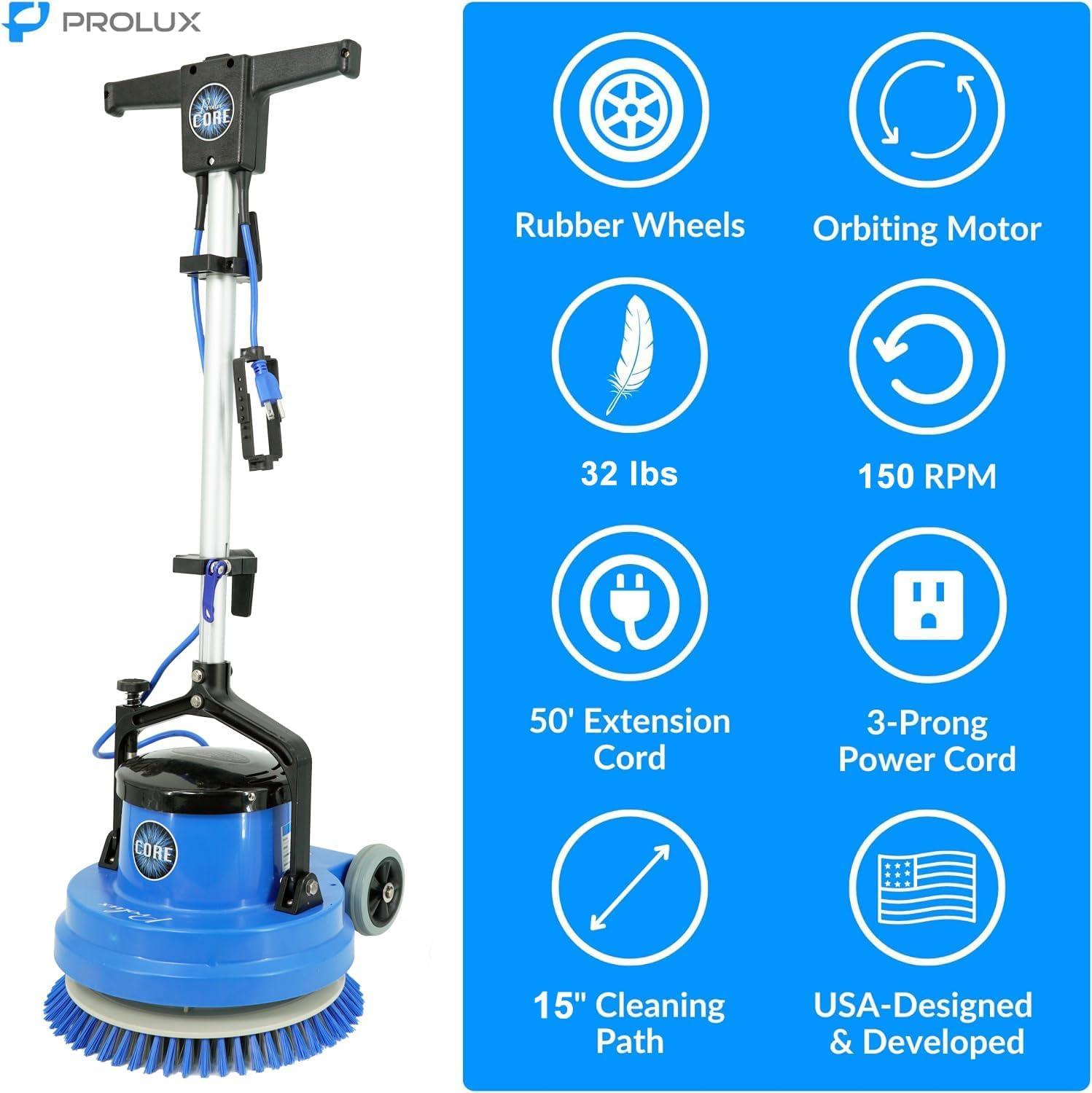 Prolux Core 15 in. Loaded Commercial Light Hand-Driven Floor Buffer Scrubber