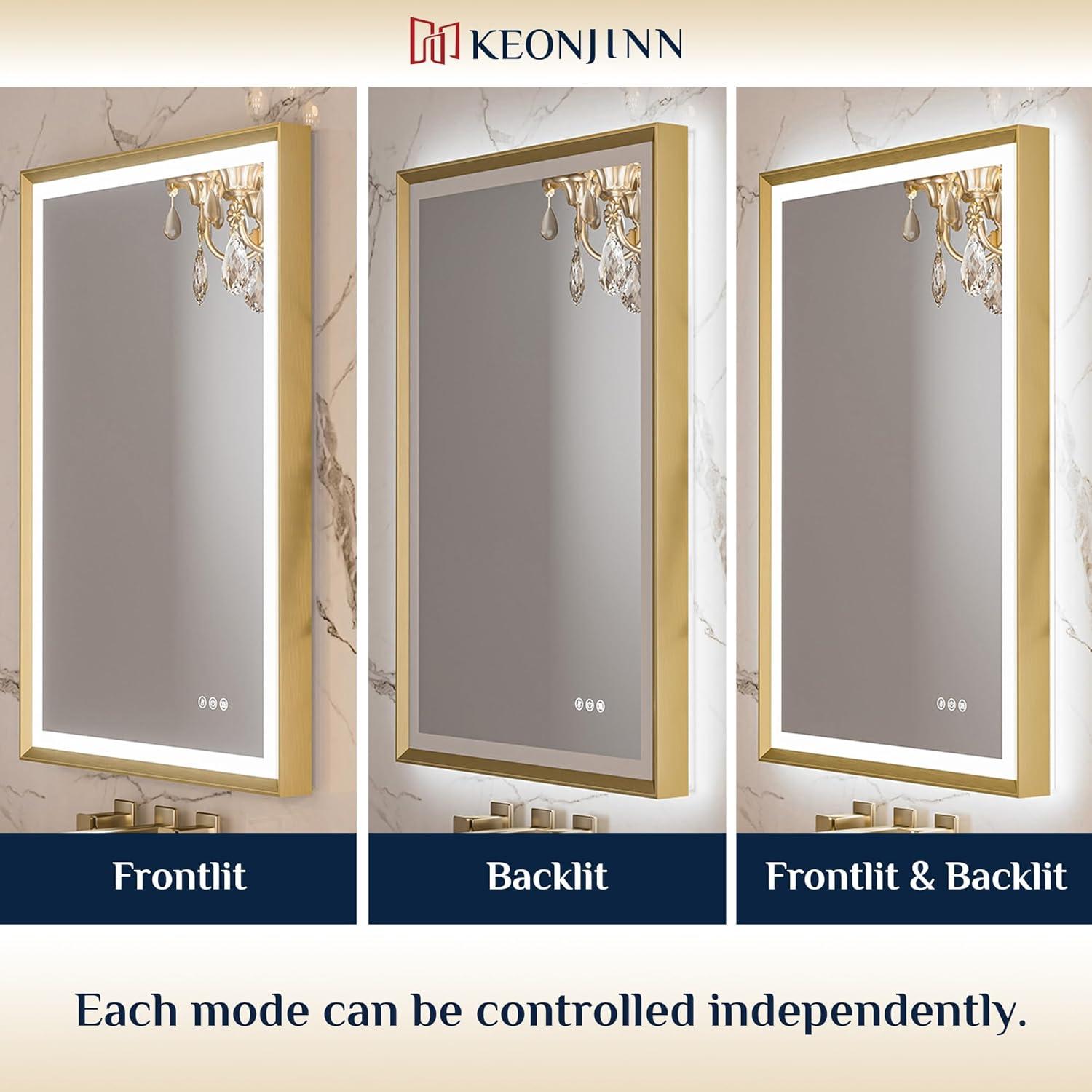 Keonjinn LED Bathroom Vanity Mirror, Front Light & Backlit, 3 Color Temperatures, Anti Fog, Double Lights Strips, 24"x32"