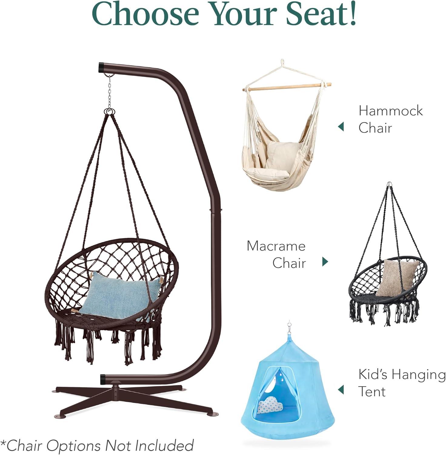 Best Choice Products Metal Hanging Hammock C-Stand for Chair/ Weather-Resistant Finish, Offset Base - Stand Only - Brown