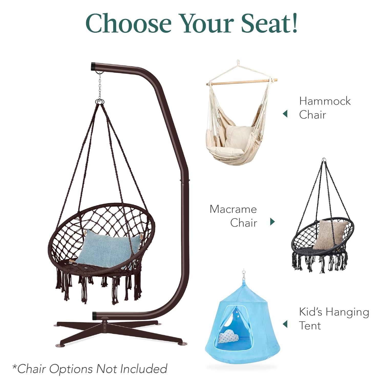 Best Choice Products Metal Hanging Hammock C-Stand for Chair/ Weather-Resistant Finish, Offset Base - Stand Only - Brown