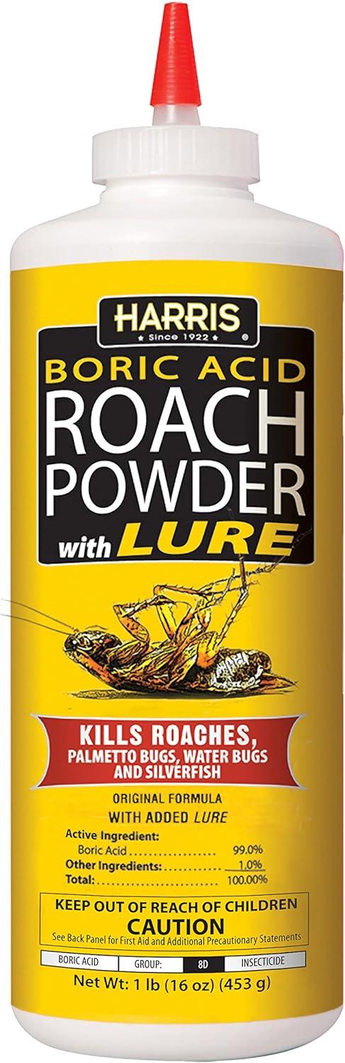Harris Boric Acid Roach Killer Powder with Lure, Indoor Use, 16oz