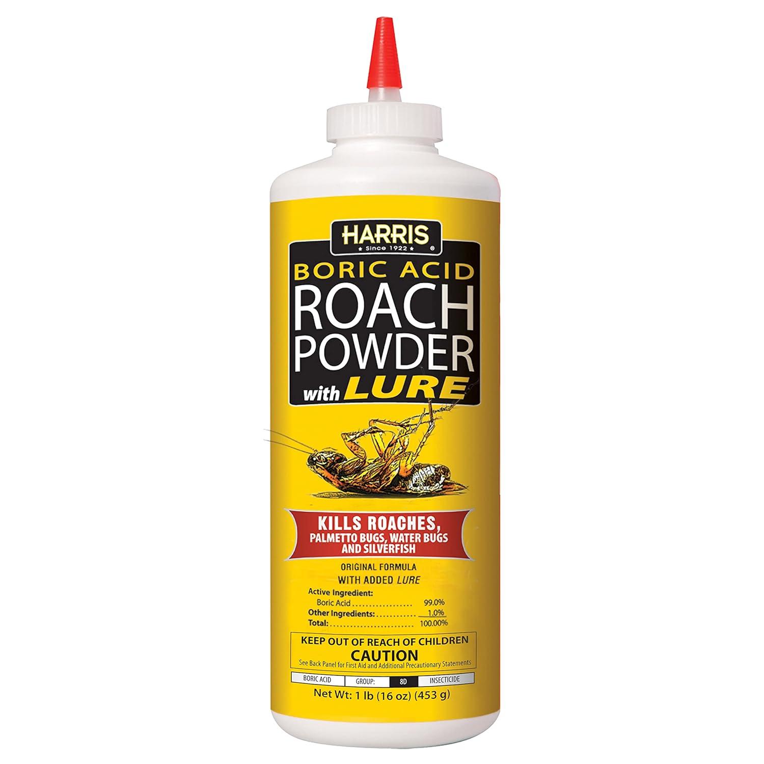 Harris Boric Acid Roach Killer Powder with Lure, Indoor Use, 16oz
