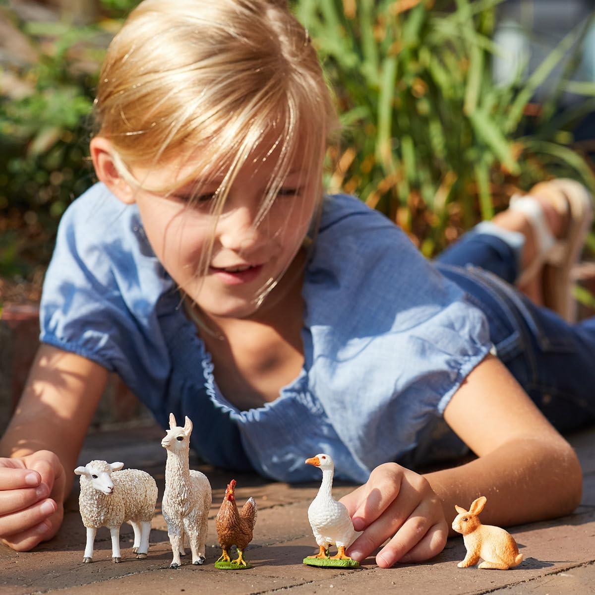 Schleich Farm World 5-Piece Farm Animal Toy Set including Cute Llama, Rabbit, Sheep, Hen and Goose Animal Toys for Toddlers & Kids Ages 3+
