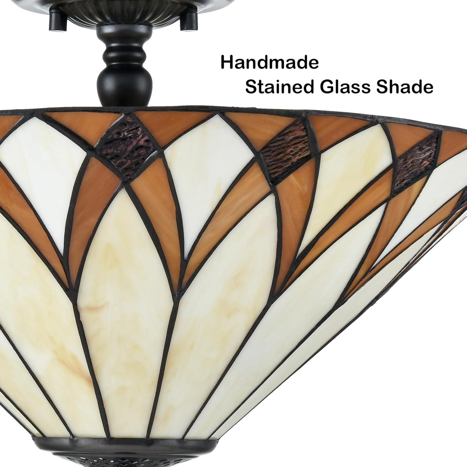 Vintage Tiffany Style Stained Glass Semi Flush Mount Ceiling Light