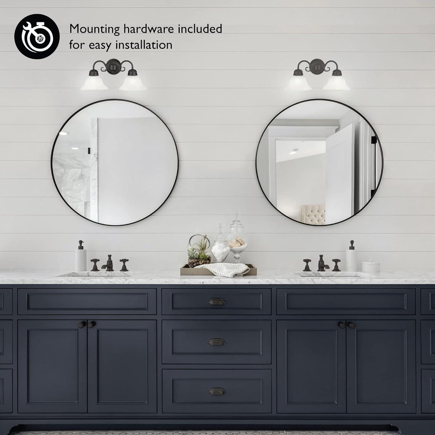 Design House Millbridge Tocador O Lámpara de Pared Regulable con 2 Luces con Pantallas de Vidrio Esmerilado, Bronce Aceitado