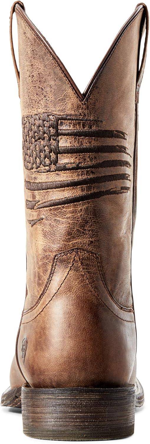 Weathered Tan Genuine Leather Mid-Calf Western Boot