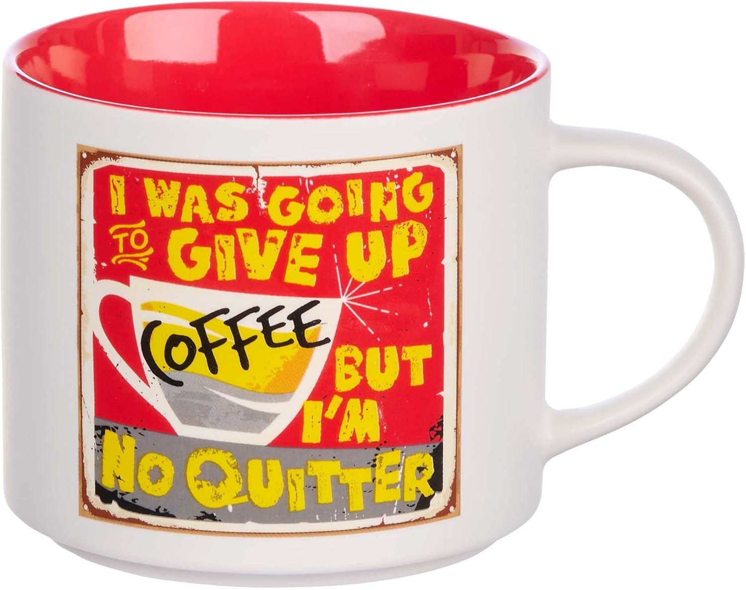 Retro Red and White Ceramic Coffee Mug with Funny Quote