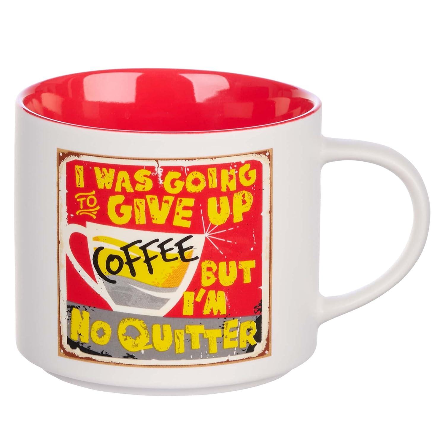 Bless Your Soul XL White Coffee Mug Give Up Coffee No Quitter, Funny Birthday Gifts for Women/Men, Mom, Dad Co-worker, Retro-Inspired Designs - 15oz Cup