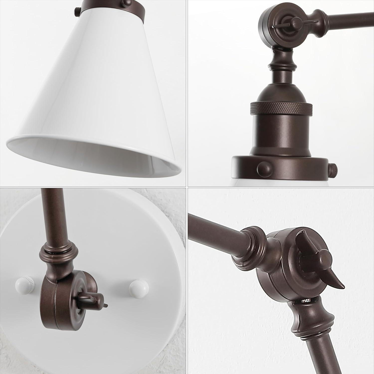 JONATHAN Y Rover 7" Classic Industrial Metal Adjustable Arm LED Wall Sconce, White/Oil Rubbed Bronze (Set of 2)