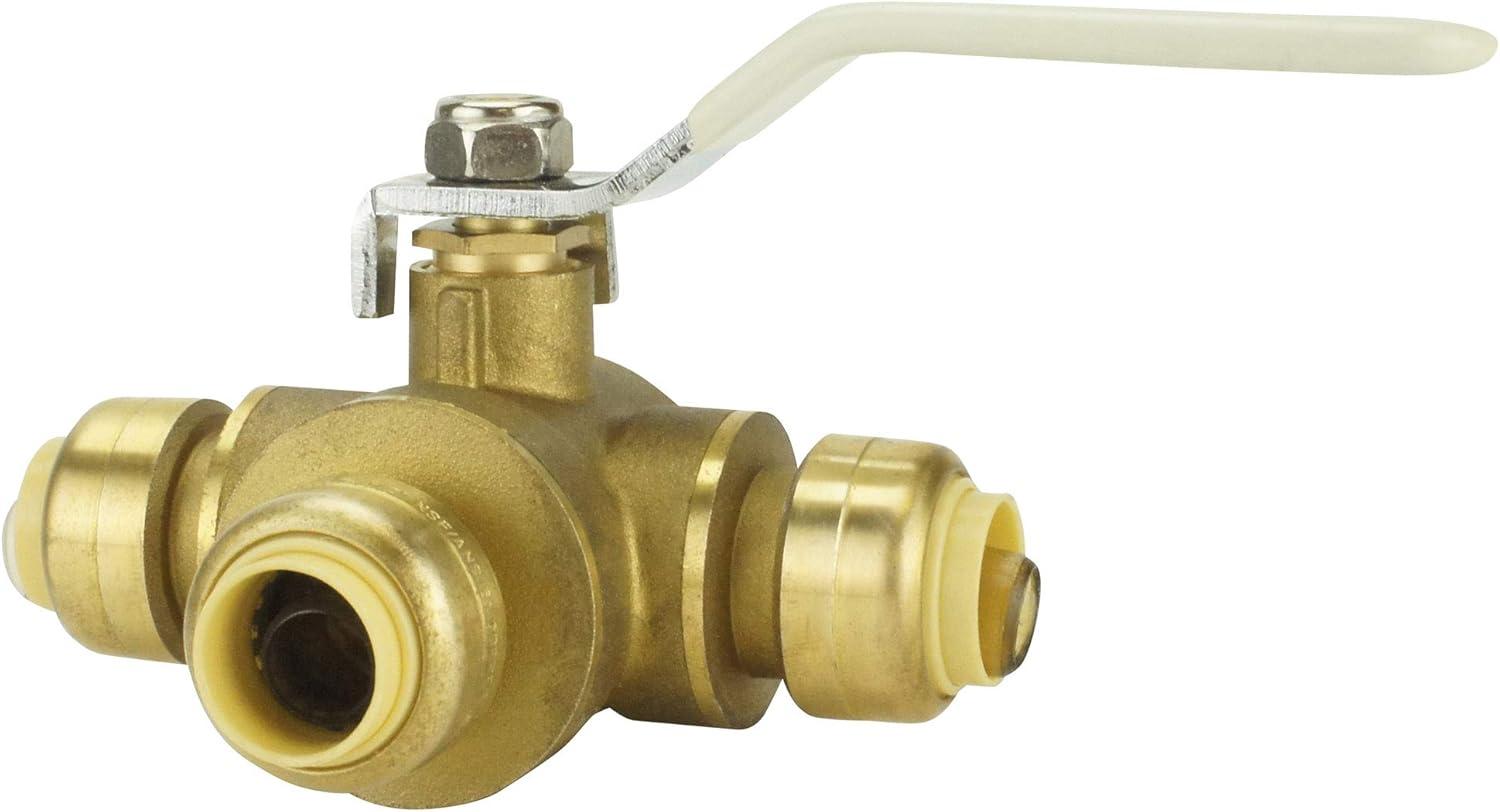 1/2 Inch Brass Push-To-Connect 3-Way Ball Valve