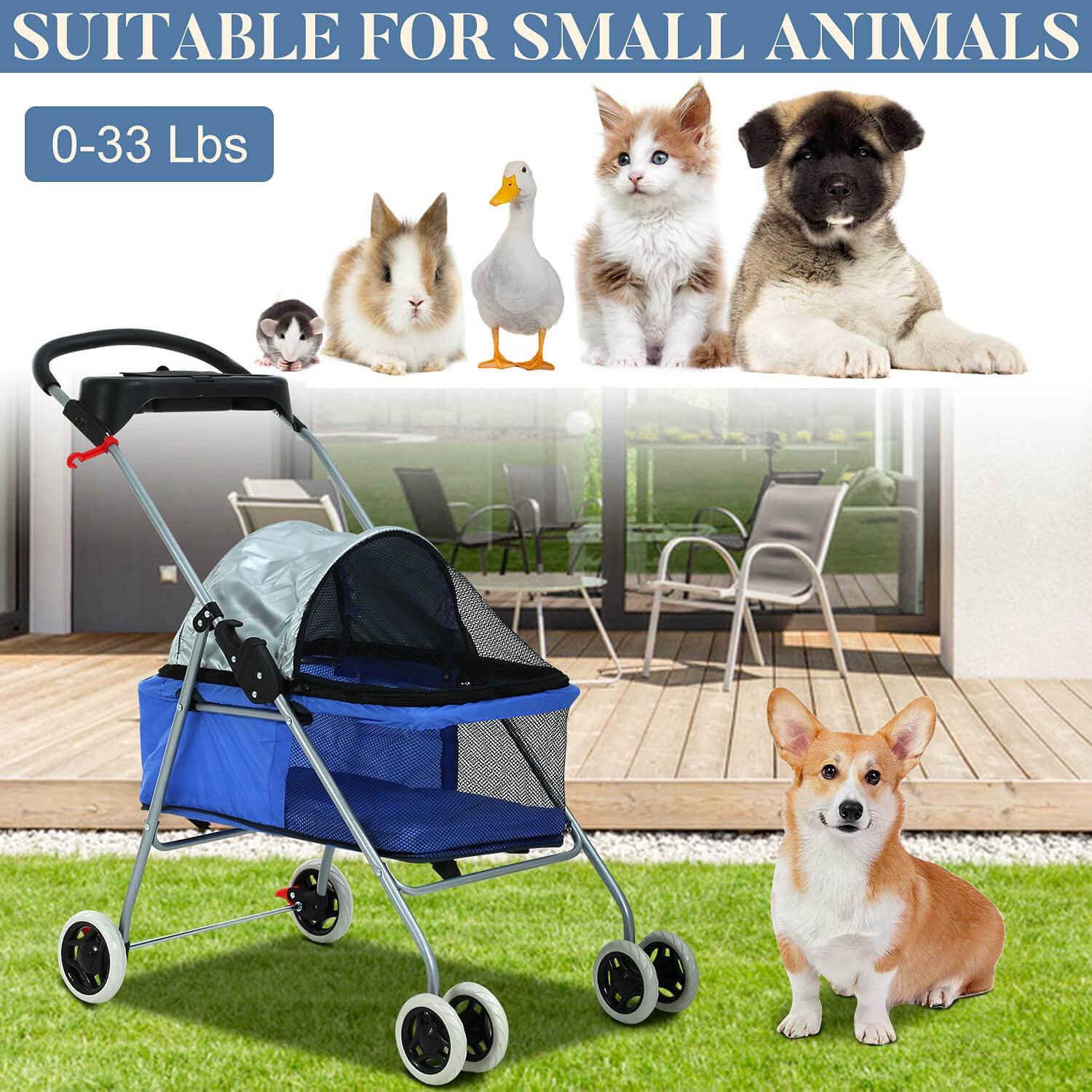FDW 4 Wheels Pet Stroller Cat Dog Stroller Portable Folding Travel Carrier Strolling Cart Waterproof with Storage Basket,Mesh Windows, Yellow Plaid