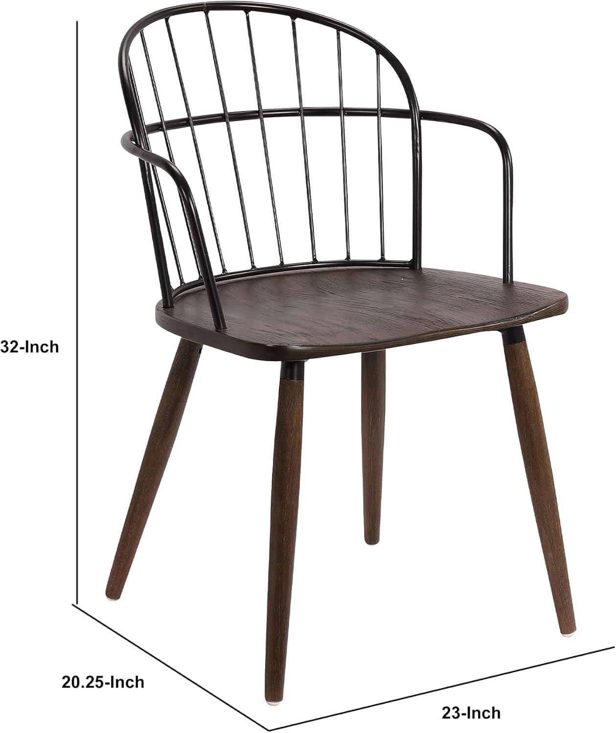 Metal Frame Side Chair with Open Backrest, Black and Brown - Saltoro Sherpi