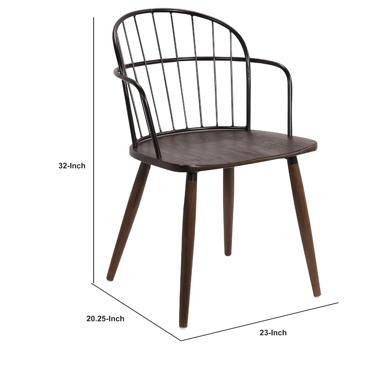 Metal Frame Side Chair with Open Backrest, Black and Brown - Saltoro Sherpi